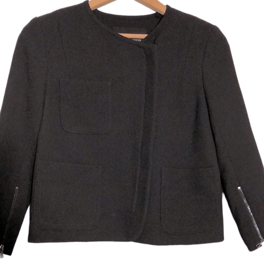 DENNIS MEROTTO | Women’s Black 100% Wool Moto Biker Zipper Front Jacket size 2